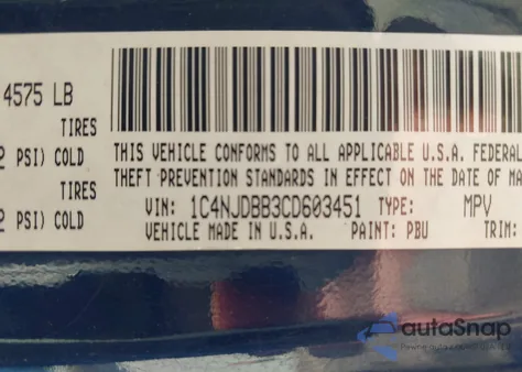 2012 Jeep Compass Sport from USA, damaged, VIN 1C4NJDBB3CD603451